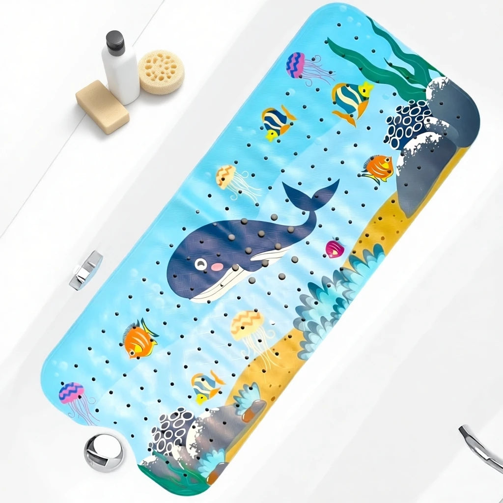 Alfombrilla de baño para bebé, antideslizante, para bañera, para niños pequeños, 40x10 cm, extralarga, con diseño de dibujos animados, con ventosas.