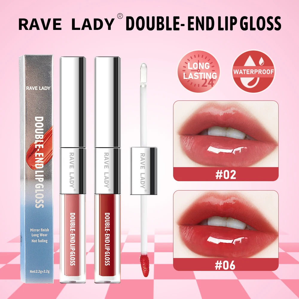 Brillo labial mate de doble punta 2 en 1, aceite labial hidratante transparente, brillo labial líquido con destellos y efecto espejo.