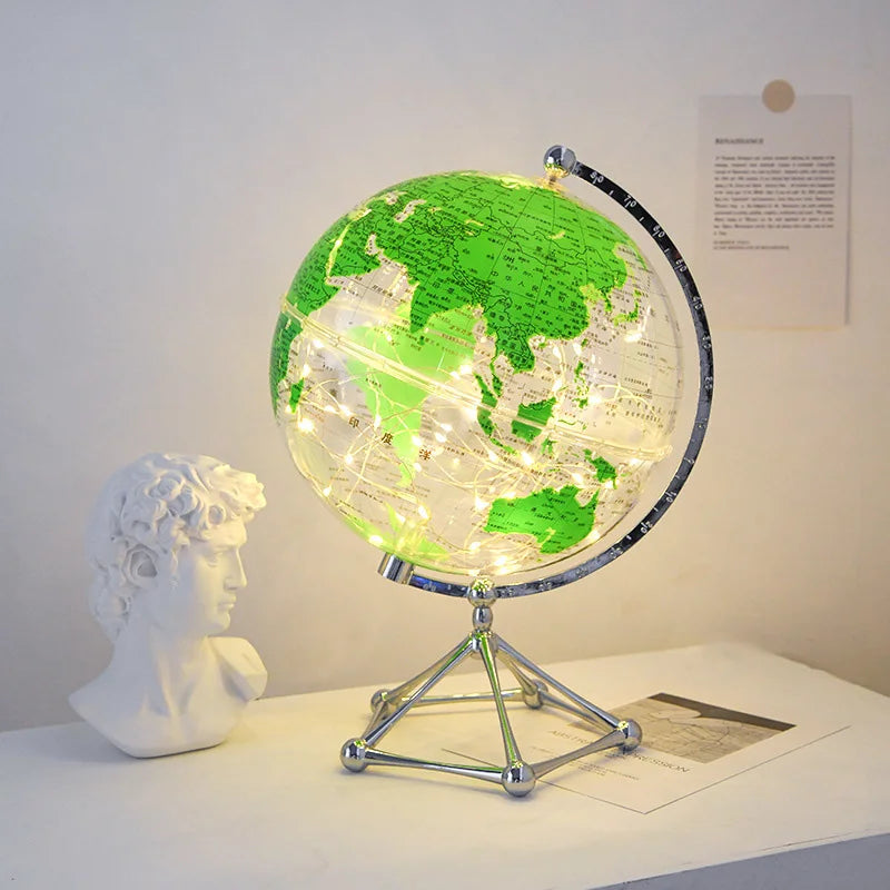 Globo terráqueo con luz LED intermitente, lámpara de globo terráqueo transparente, globo terráqueo giratorio, decoración para tiendas, decoración para habitaciones infantiles, regalos