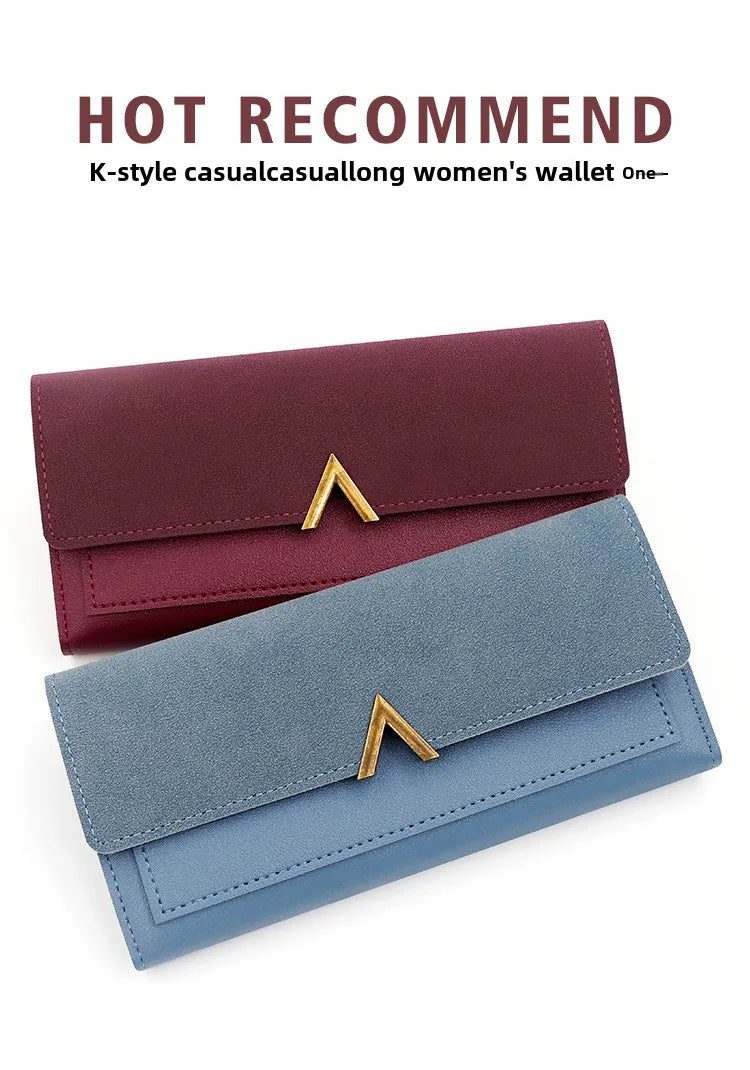 Nueva versión coreana de la cartera de mujer, cartera larga plegable en forma de V con hebilla, monedero de mano y tarjetero.