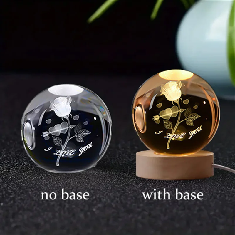 1 Pc Bola de Cristal de 6 cm Lámpara Nocturna Planeta Grabado con Láser Regalo de Cumpleaños Esfera de Vidrio Decoración de Escritorio para el Hogar con Base de Madera y USB
