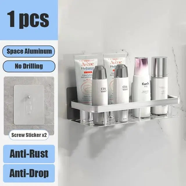 Estante de baño sin taladro DE ALUMINIO , montaje en pared, estante de esquina para botella de champú, estante de almacenamiento.