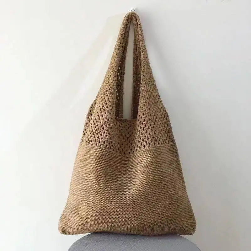 Bolsos de punto para mujer, bolso tote de gran capacidad, bolso grande de playa de verano, bolsos de hombro informales de tejido hueco, paquete femenino