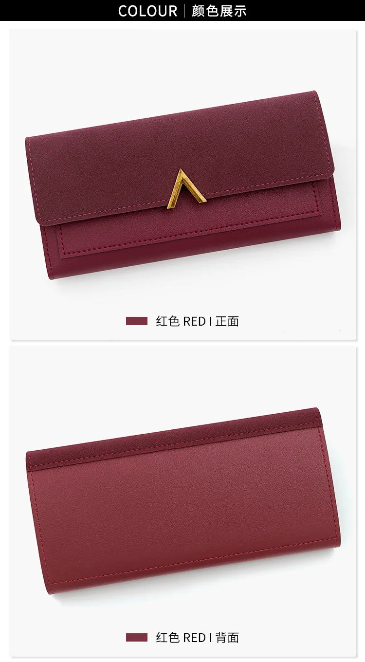 Nueva versión coreana de la cartera de mujer, cartera larga plegable en forma de V con hebilla, monedero de mano y tarjetero.