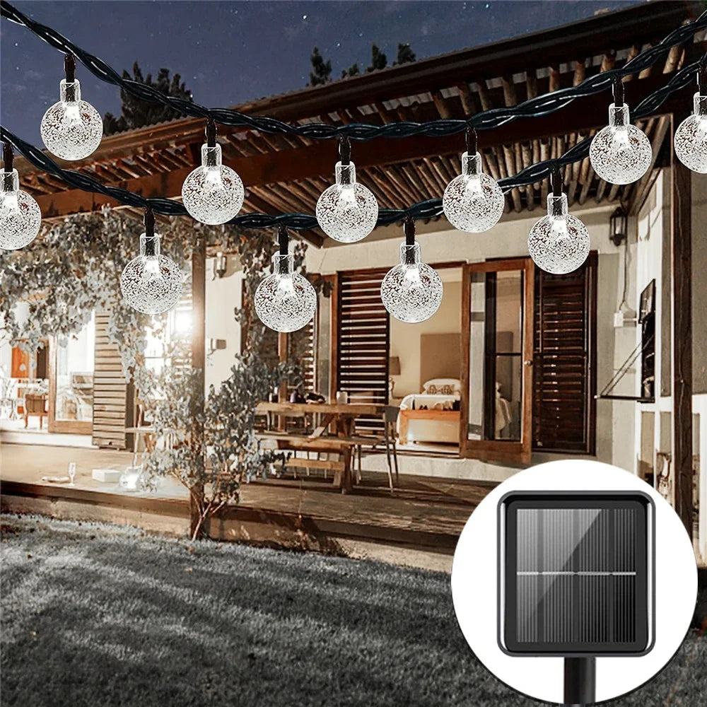 Guirnalda de luces LED solares para exteriores con globos de cristal y 8 modos de iluminación para jardín, patio, fiestas y decoración de árboles. Ramadán Kareem.