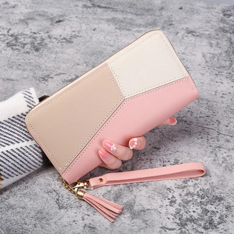 Carteras de moda con cremallera para mujer, bolsos largos, monederos, tarjeteros y carteras de piel sintética.