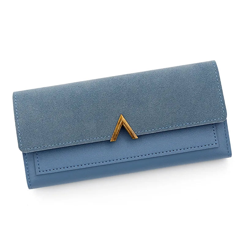 Nueva versión coreana de la cartera de mujer, cartera larga plegable en forma de V con hebilla, monedero de mano y tarjetero.