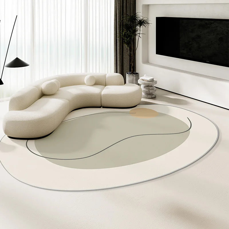Alfombra de terciopelo irregular estilo crema para sala de estar, alfombra antideslizante de cobertura total para sofá o mesa de centro, fácil mantenimiento, decoración del hogar.