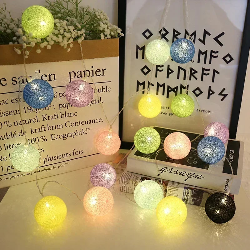 Guirnalda de bolas de algodón de 1,5/3 m, luces colgantes para Navidad, fiestas al aire libre, habitaciones infantiles, camas, luces de hadas, decoraciones para bodas.
