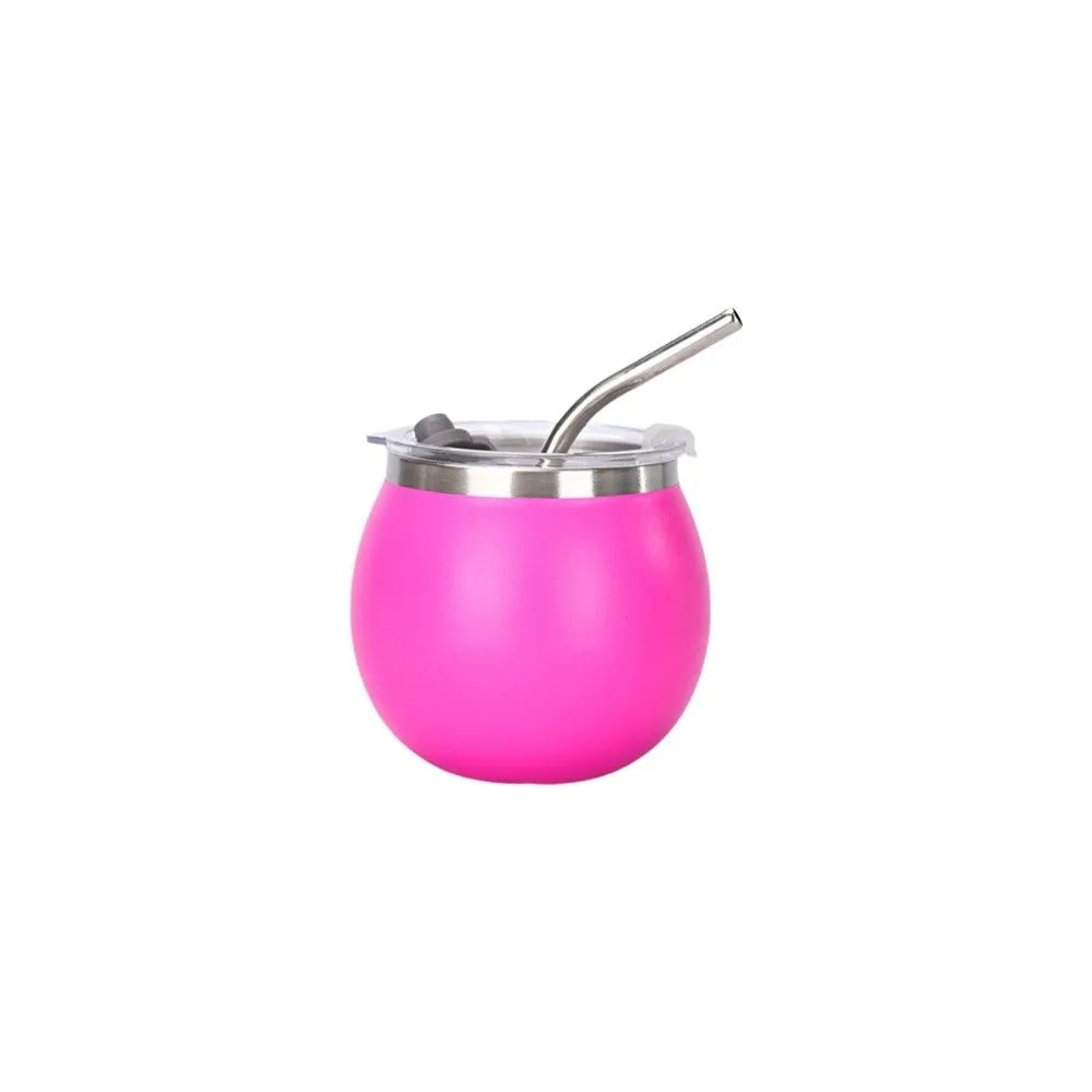 Mate argentino de doble pared de 148 ml (5 oz) de acero inoxidable con aislamiento térmico, pajita y tapa. Ideal para exteriores.