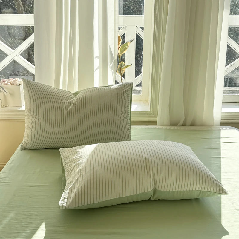 Juego de funda nórdica de algodón lavado, juego de edredón estilo nórdico minimalista, juego de cama gris a rayas, juego de ropa de cama textil para el hogar, sábanas 2025