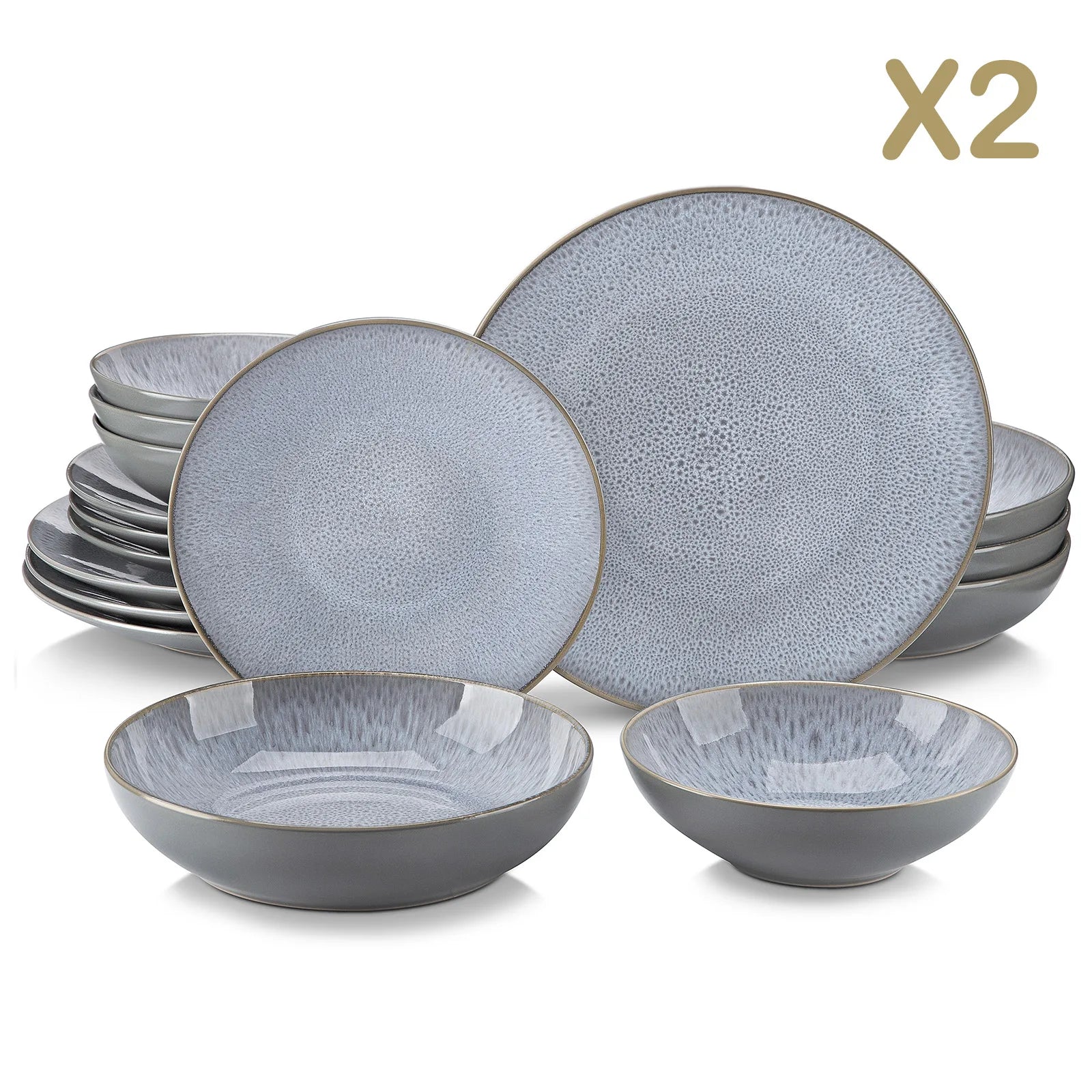 Juego de vajilla de gres repujado Vancasso de 16/32 piezas con 4 platos llanos/de postre/tazas/cuencos para sopa/tazas para 4/8/12 personas.
