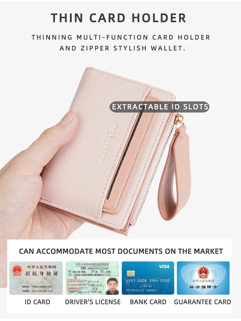 Nueva cartera para mujer con cremallera corta, elegante y de alta gama, con múltiples ranuras para tarjetas, tarjetero japonés y coreano para mujer.
