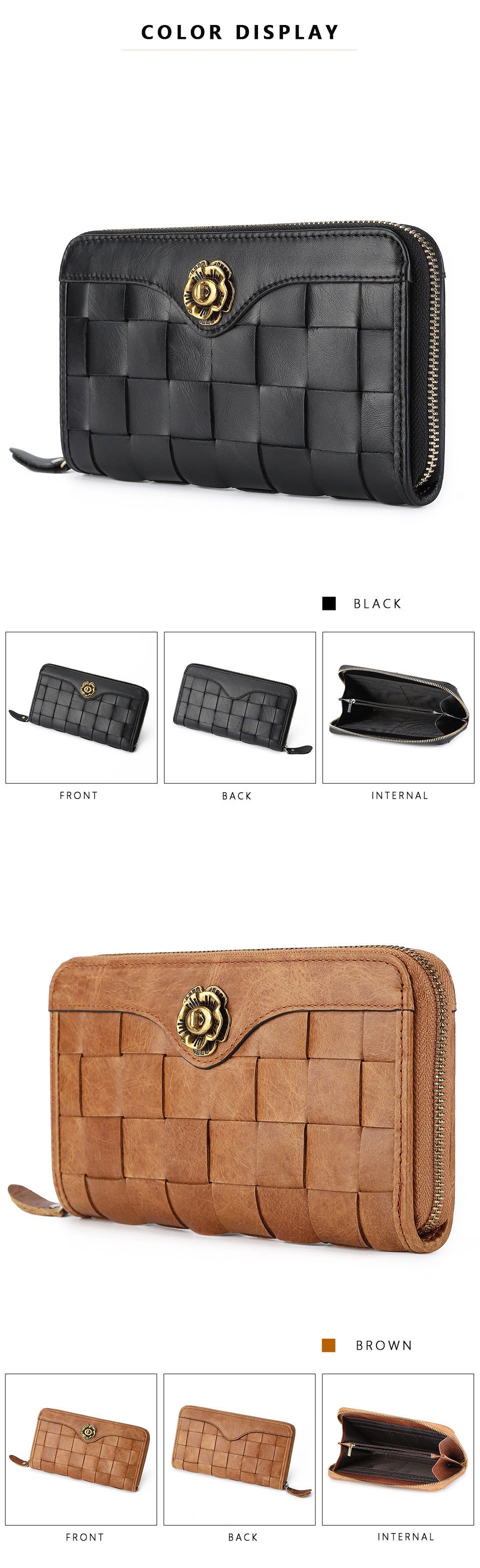 Nueva cartera larga de moda para mujer, cartera de piel de vaca para mujer, bolso de mujer a cuadros, bolso de mano casual para mujer