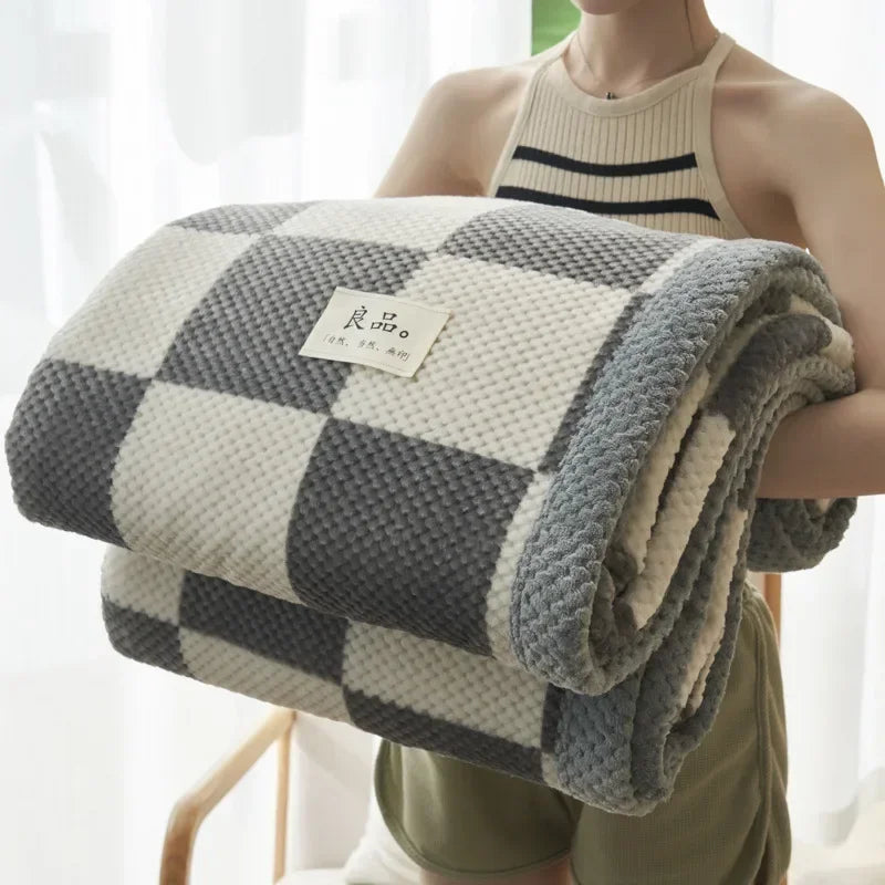 Manta de punto suave de hilo de chenilla, lavable a máquina, hecha a mano con ganchillo, ideal para sofá o cama.