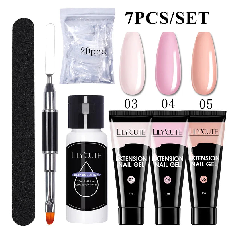 Kit de gel para extensión de uñas LILYCUTE de 15 ml, gel UV, acrílico, blanco, transparente, rosa, esmalte de uñas, lámpara LED, set de manicura para decoración de uñas.