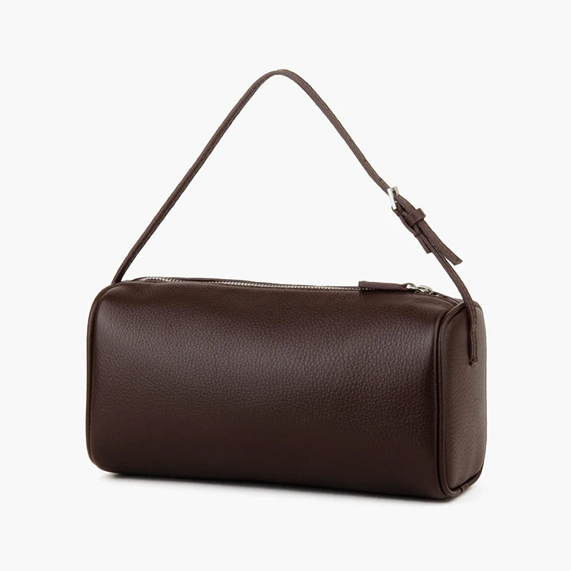 Bolso mini Donna-in de piel de becerro de grano completo para mujer, de piel auténtica con correa para el hombro, bandolera con forma de barril.