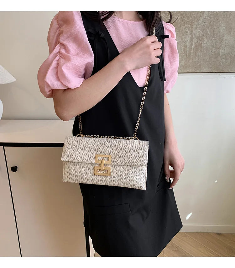 Bolso de mano de mujer tejido con hierba, cartera para móvil, bolso de estilo bohemio veraniego para la playa, cartera tejida, imprescindible para chicas de vacaciones.