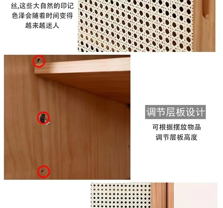 Nordic solid wood rattan dining side cabinet, entrance cabinet, American locker, simple tea cabinet, multi-functiona
