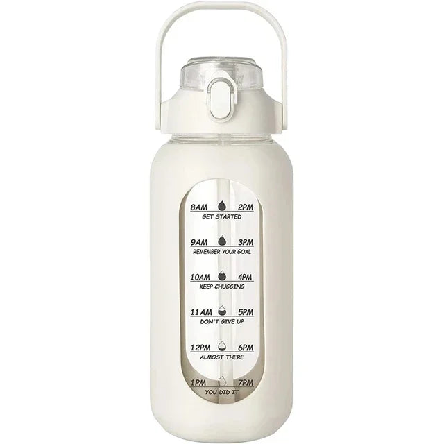 Botellas de agua de vidrio de 1000 ml con pajita, botella de vidrio con funda de silicona y marcador de tiempo, para gimnasio, camping, hogar y oficina.