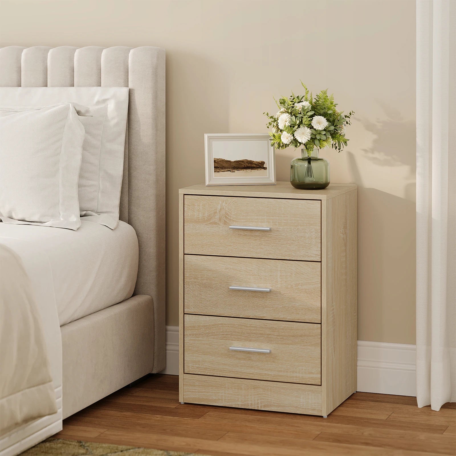 WOLTU Juego de 2 mesitas de noche de 39x54x28cm con 3 cajones, mueble de almacenamiento moderno para dormitorio y sala de estar.