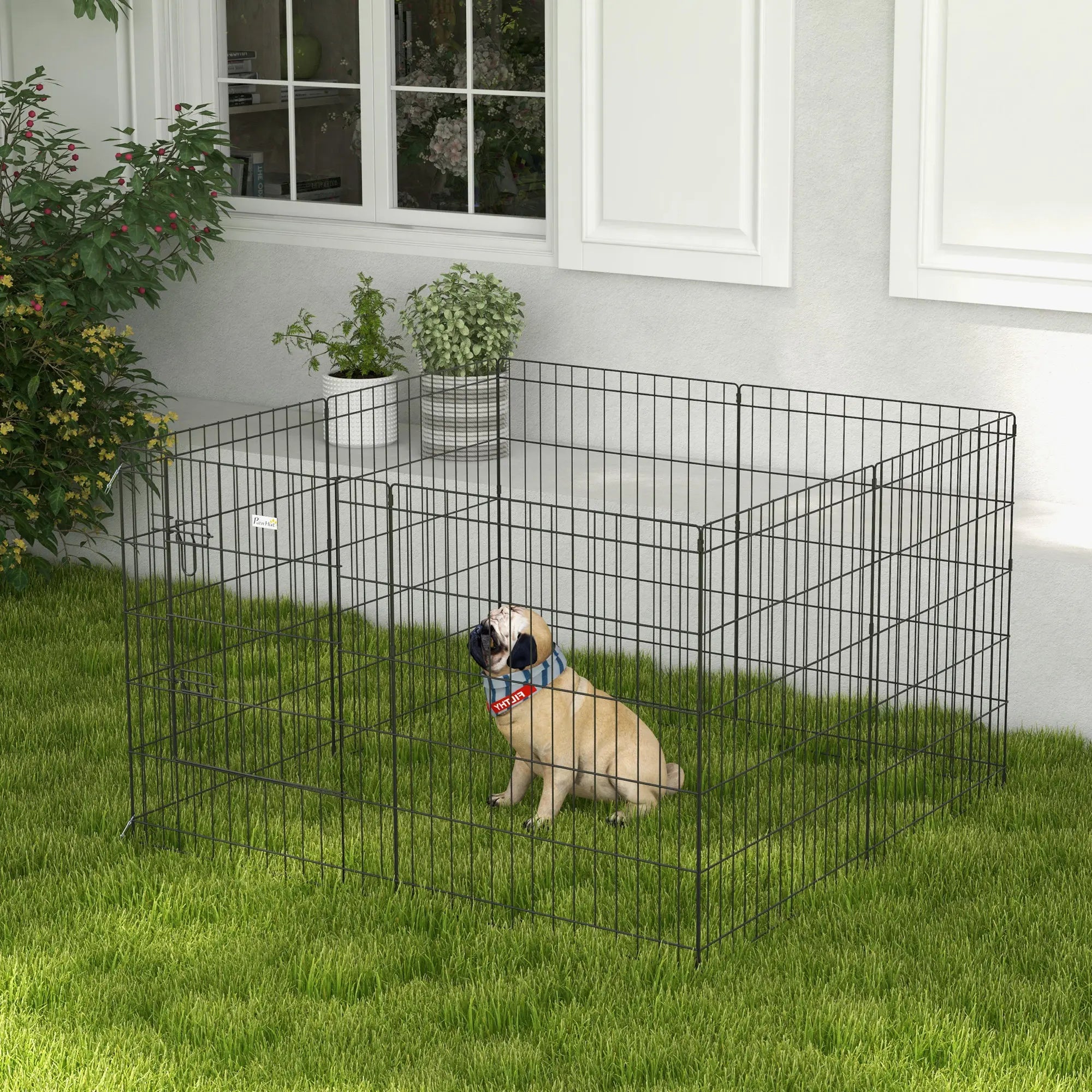 Parque para perros Pawhut de 8 paneles, 76 x 61 cm, con doble cierre, color negro.
