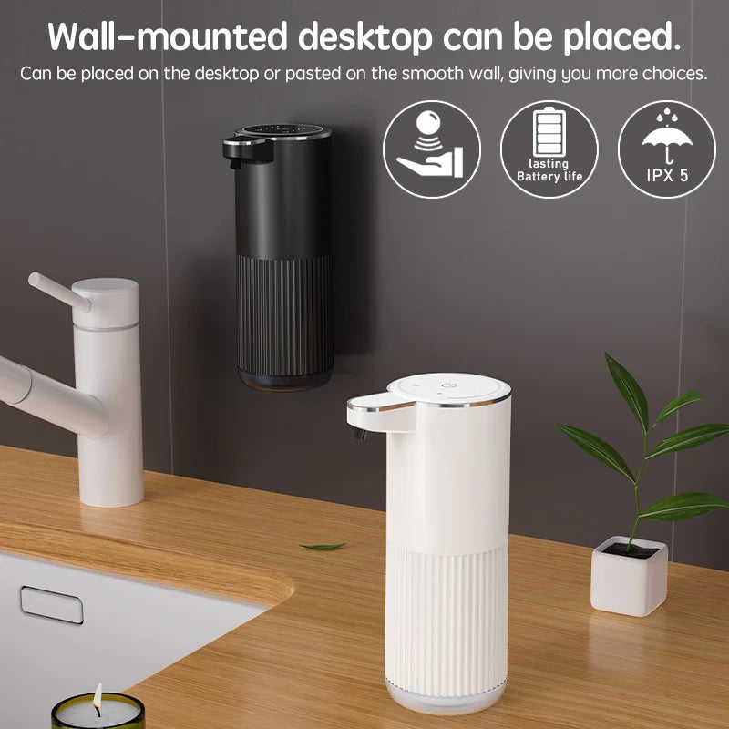 Dispensador automático de jabón HQ, accesorios de baño, dispensador automático de jabón líquido de 360 ml, tipo C, color blanco, 4 niveles de jabón en espuma.