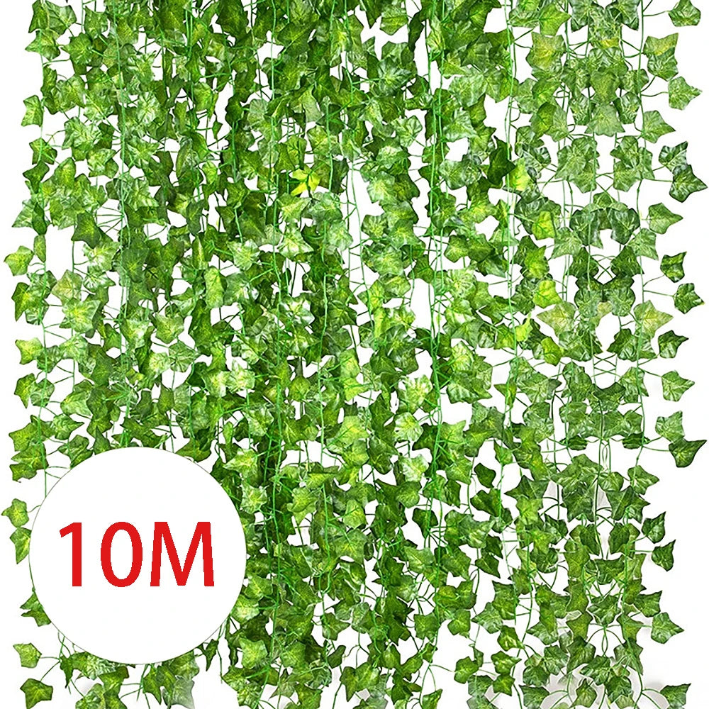 Guirnalda de hojas de hiedra artificial de 2/4/8/10 m, enredaderas colgantes, plantas artificiales, vegetación para exteriores, decoración de pared, festivales, jardín, hogar y fiestas.