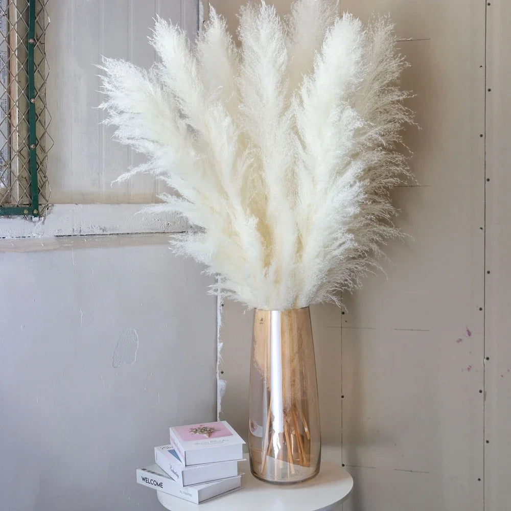 Pluma grande de 110-120 cm, hierba de la pampa seca y esponjosa, decoración de boda bohemia al por mayor, flor natural real, decoración del hogar, decoración de jardín