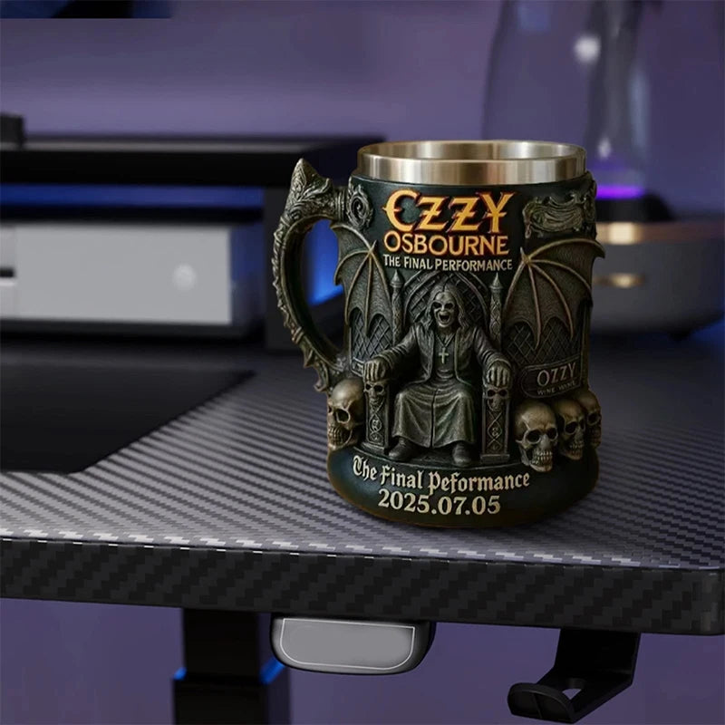 Taza conmemorativa de Halloween 3D de Ozzy Osbourne, taza de acero inoxidable con calavera, taza de agua, taza de cerveza, taza de café, utensilios para beber.