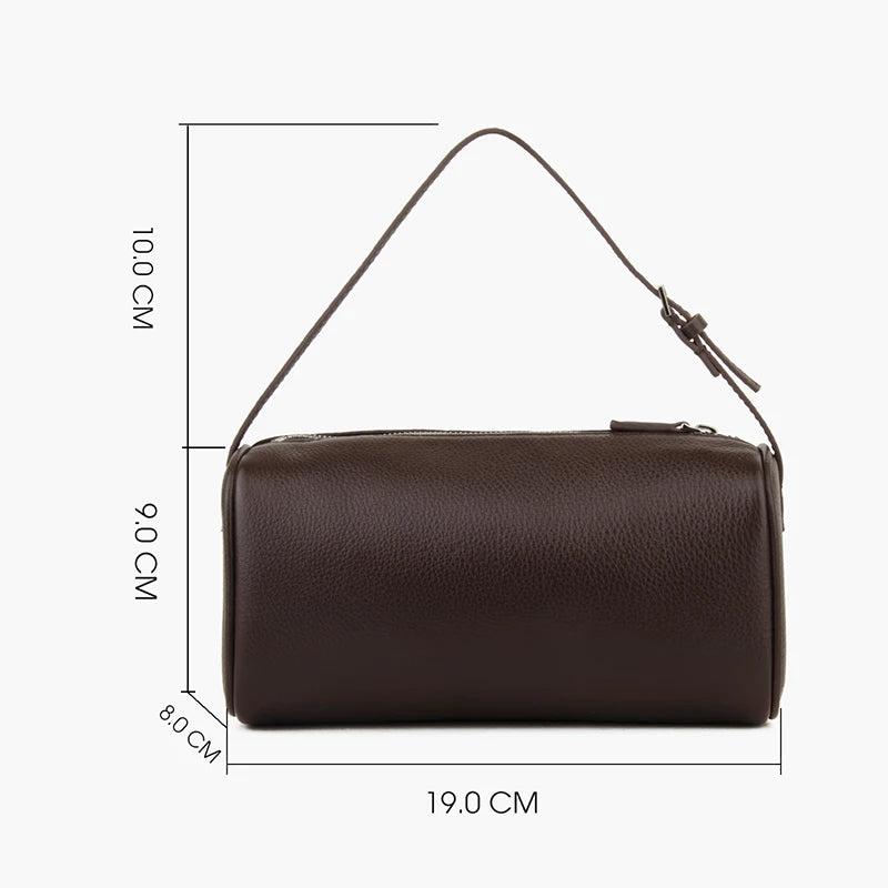 Bolso mini Donna-in de piel de becerro de grano completo para mujer, de piel auténtica con correa para el hombro, bandolera con forma de barril.