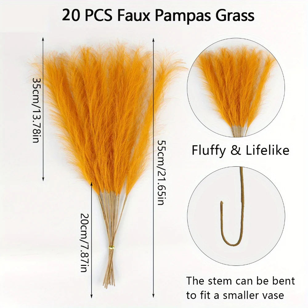 20 piezas de hierba de la Pampa artificial, 21,6" de hierba pomponesa artificial corta, ramas de hierba pomponesa artificial para arreglos florales y jarrones.