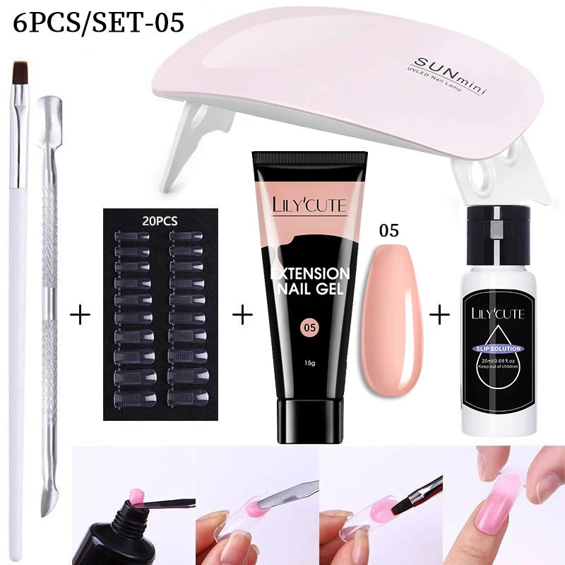 Kit de gel para extensión de uñas LILYCUTE de 15 ml, gel UV, acrílico, blanco, transparente, rosa, esmalte de uñas, lámpara LED, set de manicura para decoración de uñas.