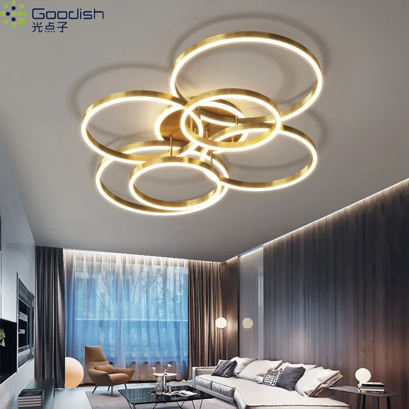 Lámparas de techo LED nórdicas modernas de lujo con anillos redondos para decoración del hogar, ideales para cocina, sala de estar, comedor y dormitorio infantil.