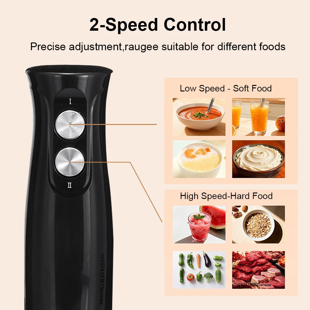 Batidora eléctrica de mano 4 en 1, mezcladora portátil para carne, verduras, ajo, picadora, batidora de huevos, licuadora de cocina para sopas, batidos, purés, etc.