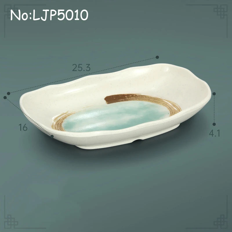 Juego de platos planos de melamina, bandeja comercial para comida rápida, plato plano para sushi y filete de restaurante, estilo palacio, vajilla irrompible