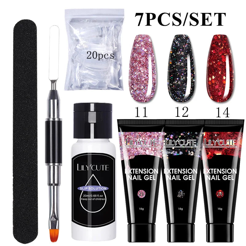 Kit de gel para extensión de uñas LILYCUTE de 15 ml, solución acrílica, esmalte en gel con lámpara para uñas para una rápida extensión, gel UV para uñas.