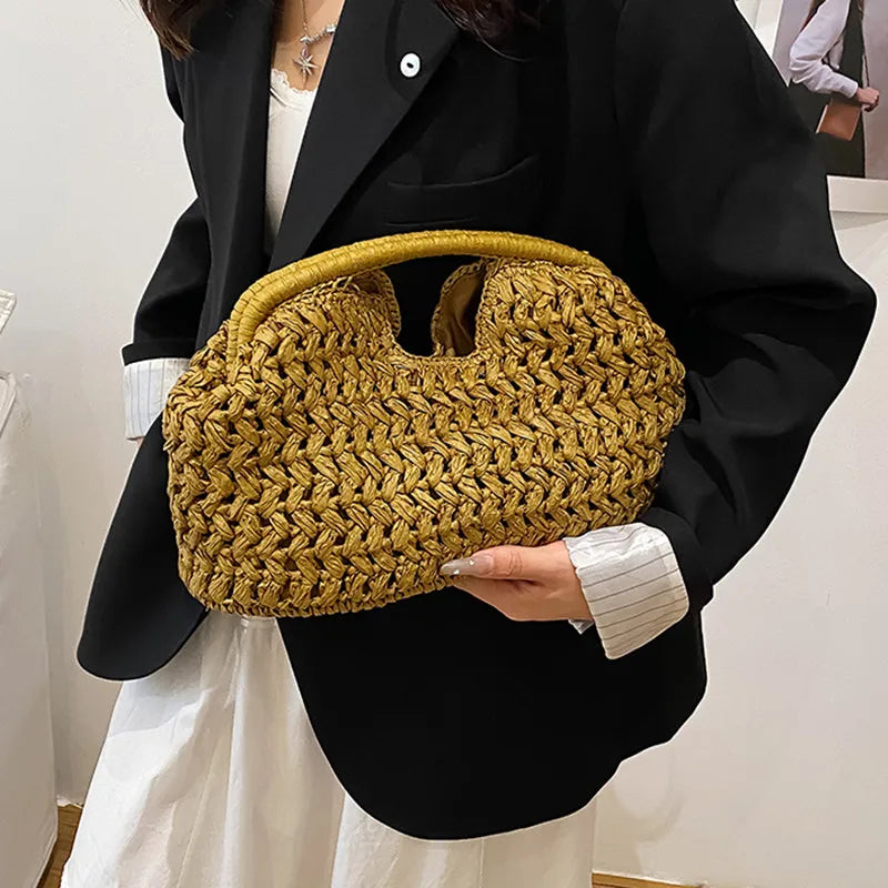 Nuevo bolso de playa de verano para mujer, bolso de mano de lujo de diseñador, bolsos de paja, bolso tote, bolsos de moda de ratán tejido, bolso de viaje para mujer