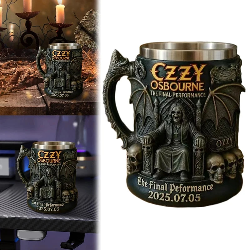 Taza conmemorativa de Halloween 3D de Ozzy Osbourne, taza de acero inoxidable con calavera, taza de agua, taza de cerveza, taza de café, utensilios para beber.