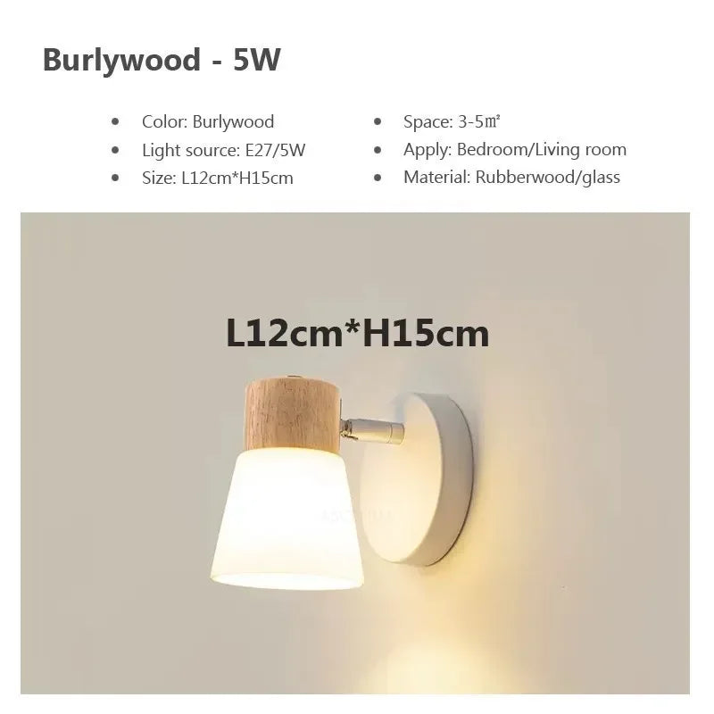 Lámpara de pared minimalista de madera para dormitorio, lámpara de noche de cristal con doble cabezal, luminarias creativas para pasillos.