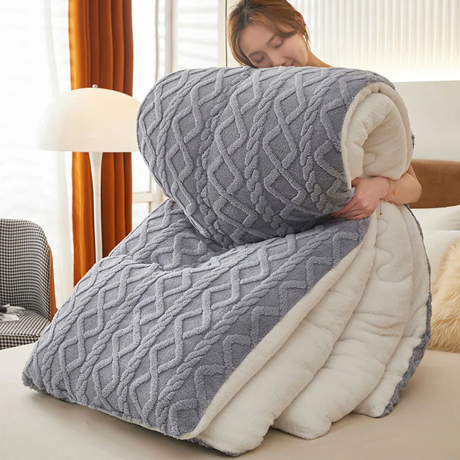 Nueva manta de invierno súper gruesa y cálida para cama, de cachemir sintético de cordero, mantas pesadas, suaves, cómodas y cálidas. Edredón.