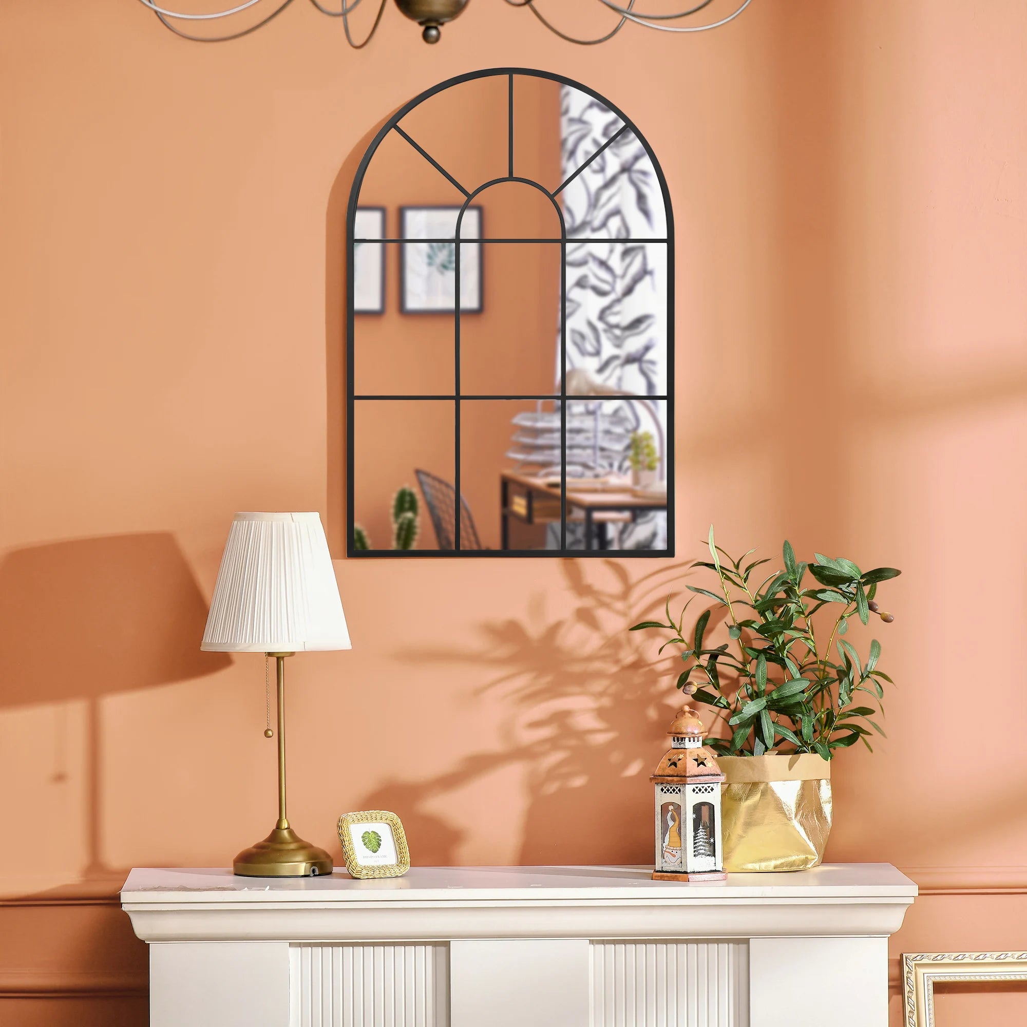 Espejo de pared decorativo Homcom de 60 x 91 cm, espejo de ventana de metal para sala de estar, dormitorio, entrada, estilo moderno, negro.