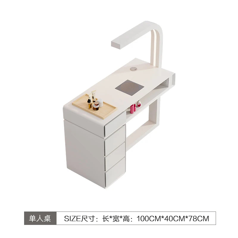 Cream Dust Collector Manicure Table With Lamp French Beauty Storage Nail Table Minimalist Aesthetic Table Ongle Salon Furniture