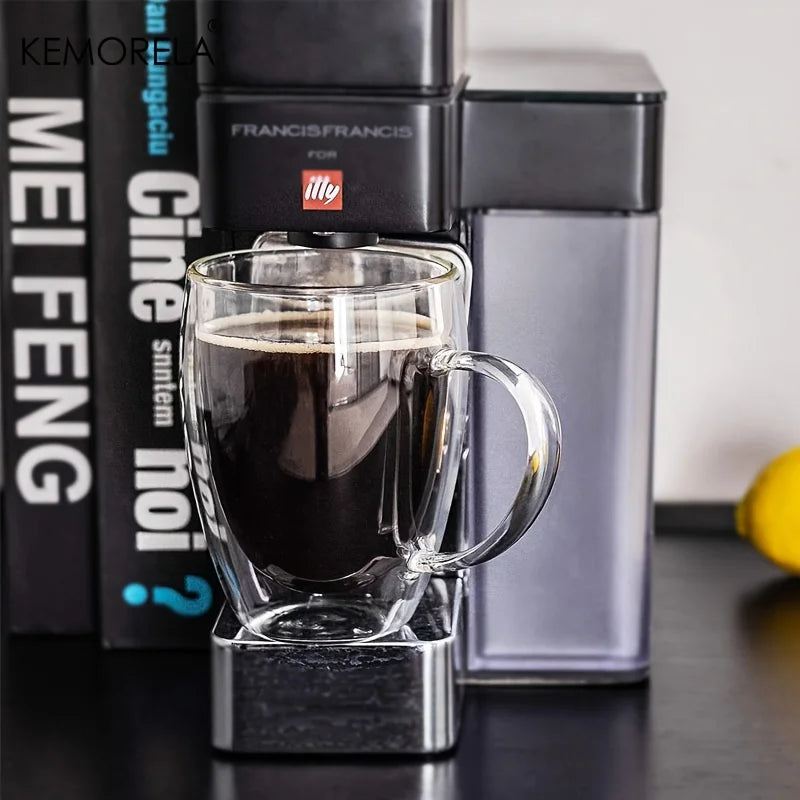 2/4/6 unidades Taza de café de vidrio de doble pared de 350 ml con asa Taza de capuchino de vidrio transparente Taza de café, té con leche, jugo y té