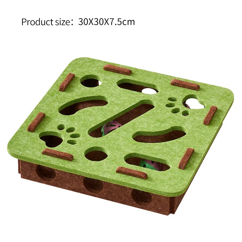 Juguete interactivo de fieltro para gatos con forma de rompecabezas, caja de juguetes con laberinto, túnel, campana y pelota. Juguete de entretenimiento para gatos para interiores.