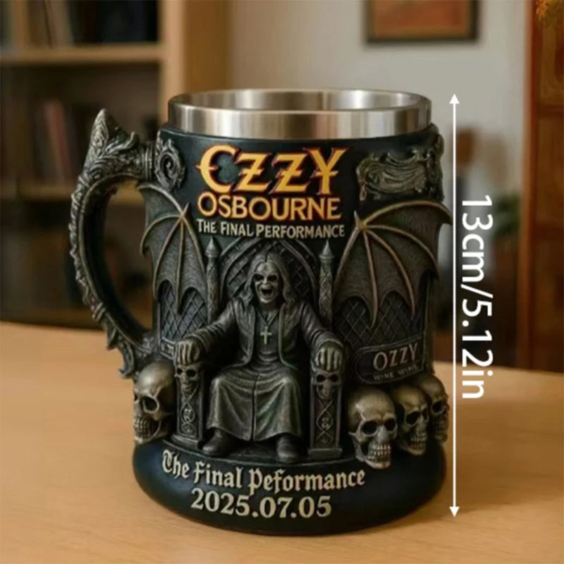 Taza conmemorativa de Halloween 3D de Ozzy Osbourne, taza de acero inoxidable con calavera, taza de agua, taza de cerveza, taza de café, utensilios para beber.