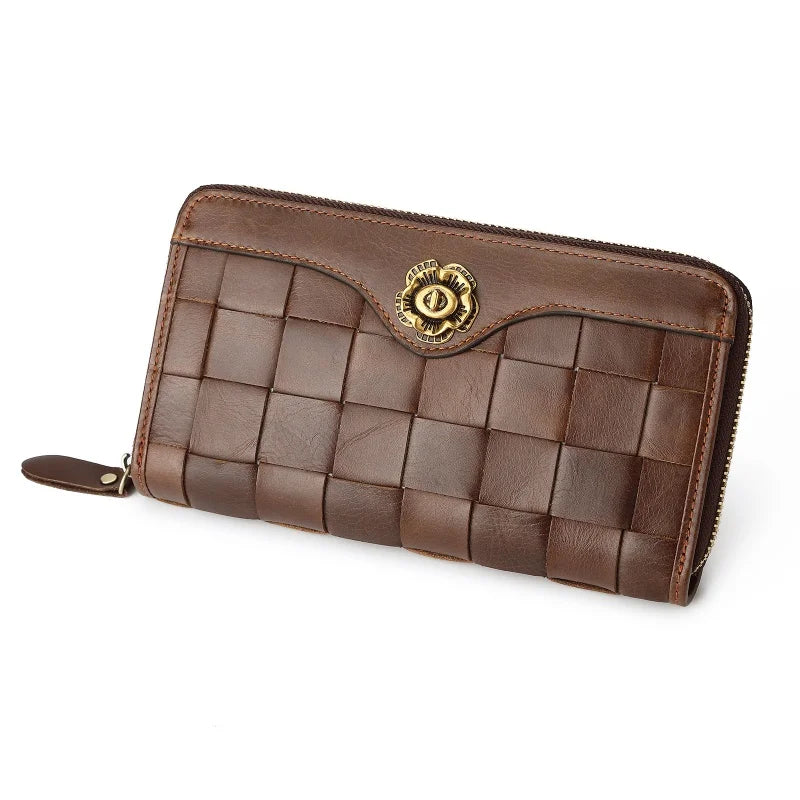 Nueva cartera larga de moda para mujer, cartera de piel de vaca para mujer, bolso de mujer a cuadros, bolso de mano casual para mujer