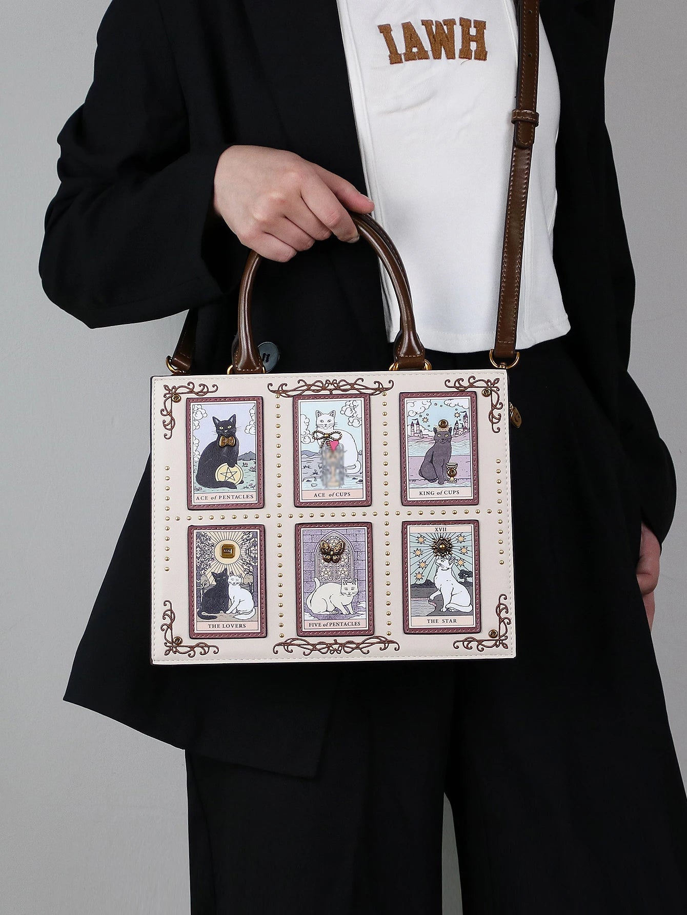 Bolso de mano de verano de alta gama 2025, nuevo bolso de mujer, diseño de nicho, bolso tote de azulejos de tarot, gran capacidad, bolso de gato lindo Y2K, extraño ganador