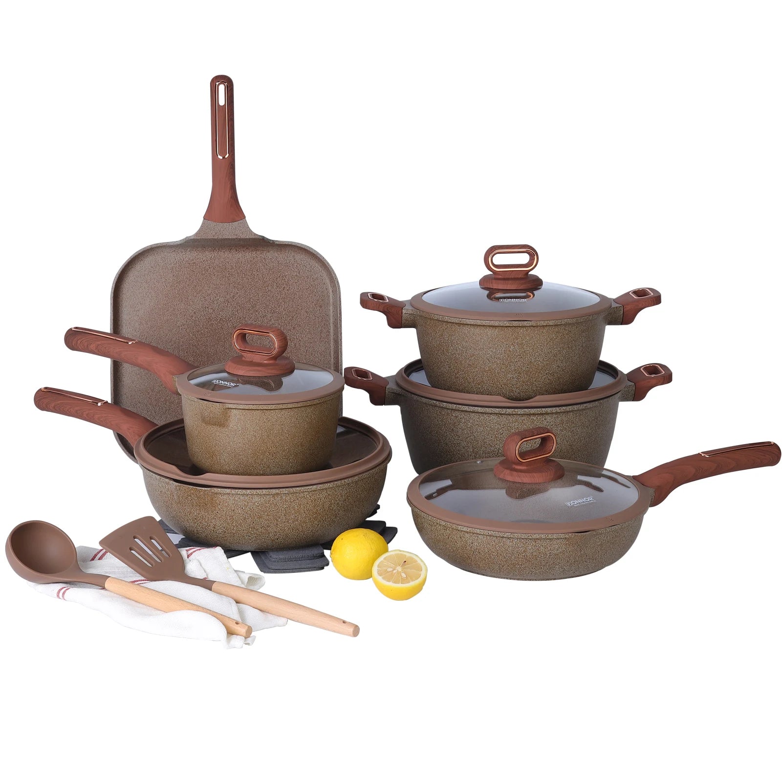 Juego de ollas y sartenes de cerámica DONNOR, juego de utensilios de cocina antiadherentes para inducción, juego de cocina con sartenes.