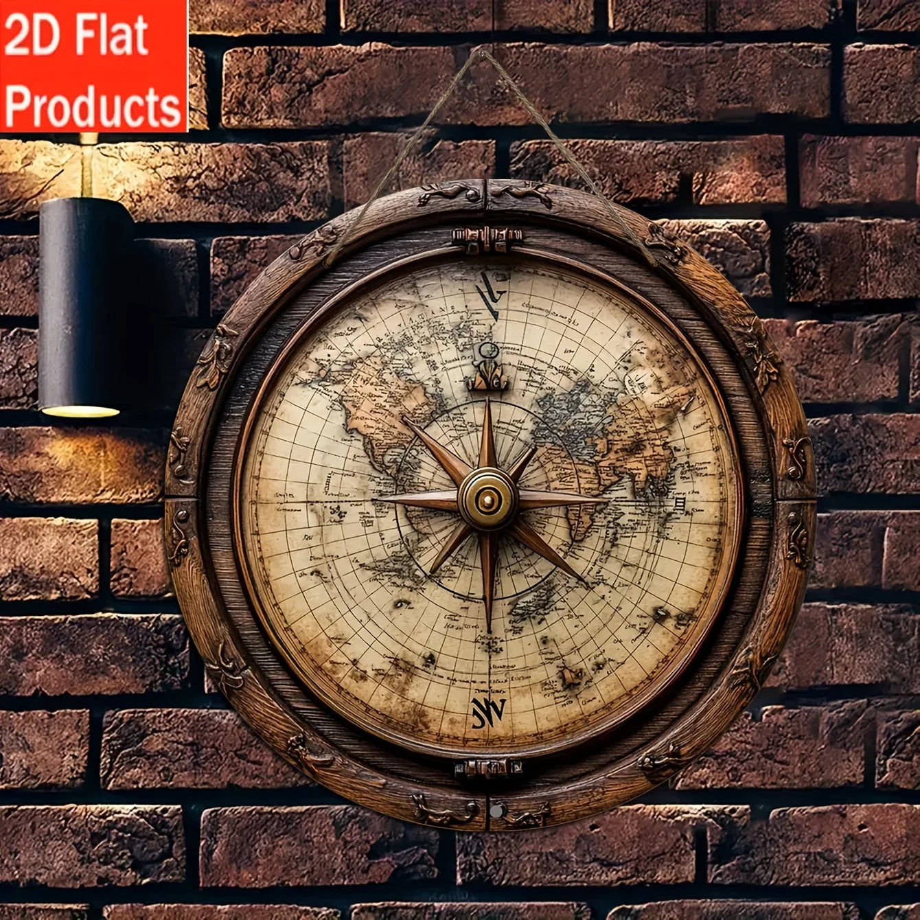 Mapa náutico vintage del mundo, arte de pared de madera - Placa redonda de madera de 8x8 pulgadas con rosa de los vientos, decoración costera para sala de estar u oficina.